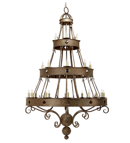 Meyda Lighting Avila 78" 24-Light 3-Tier Pompeii Gold Chandelier With White Faux Candlelight