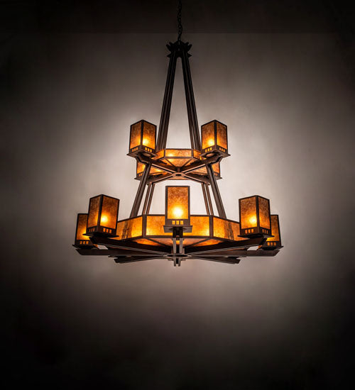 Meyda Lighting Avondale 58" 24-Light 2-Tier Mahogany Bronze Chandelier With Amber Mica Shade Glass