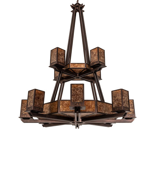 Meyda Lighting Avondale 58" 24-Light 2-Tier Mahogany Bronze Chandelier With Amber Mica Shade Glass