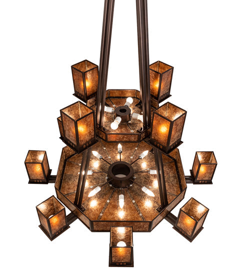 Meyda Lighting Avondale 58" 24-Light 2-Tier Mahogany Bronze Chandelier With Amber Mica Shade Glass