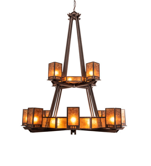 Meyda Lighting Avondale 58" 24-Light 2-Tier Mahogany Bronze Chandelier With Amber Mica Shade Glass