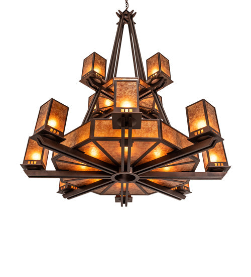 Meyda Lighting Avondale 58" 24-Light 2-Tier Mahogany Bronze Chandelier With Amber Mica Shade Glass