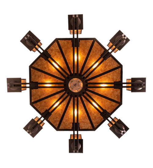 Meyda Lighting Avondale 58" 24-Light 2-Tier Mahogany Bronze Chandelier With Amber Mica Shade Glass
