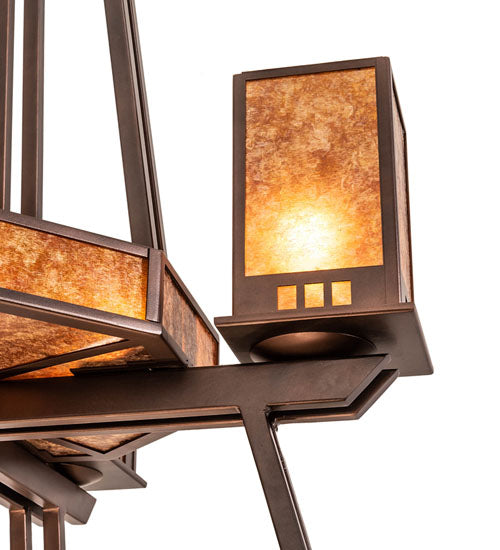 Meyda Lighting Avondale 58" 24-Light 2-Tier Mahogany Bronze Chandelier With Amber Mica Shade Glass