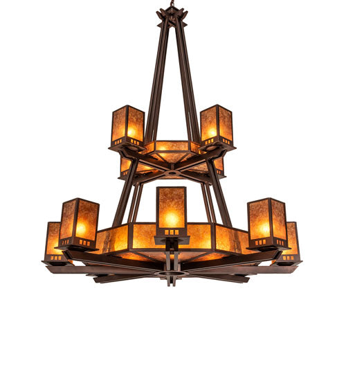 Meyda Lighting Avondale 58" 24-Light 2-Tier Mahogany Bronze Chandelier With Amber Mica Shade Glass