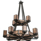 Meyda Lighting Avondale 58" 24-Light 2-Tier Solar Black Chandelier With Silver Mica Shade Glass