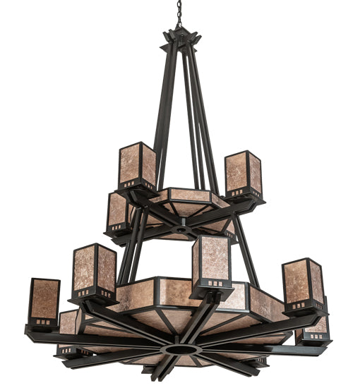 Meyda Lighting Avondale 58" 24-Light 2-Tier Solar Black Chandelier With Silver Mica Shade Glass
