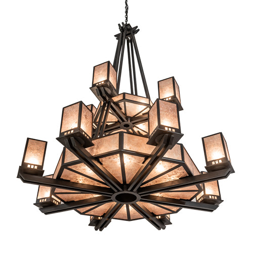 Meyda Lighting Avondale 58" 24-Light 2-Tier Solar Black Chandelier With Silver Mica Shade Glass