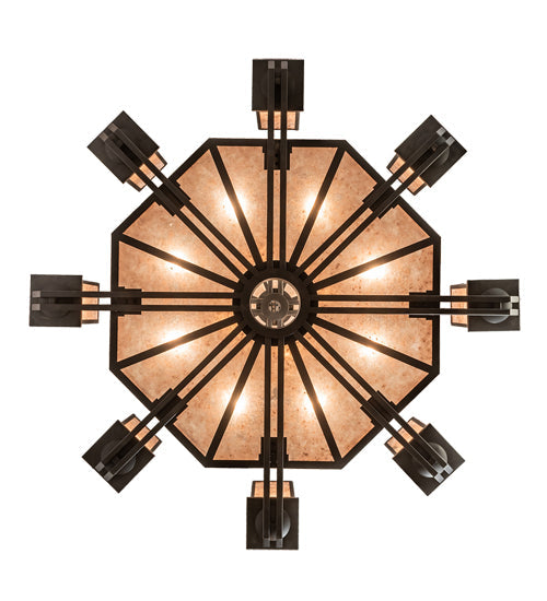 Meyda Lighting Avondale 58" 24-Light 2-Tier Solar Black Chandelier With Silver Mica Shade Glass
