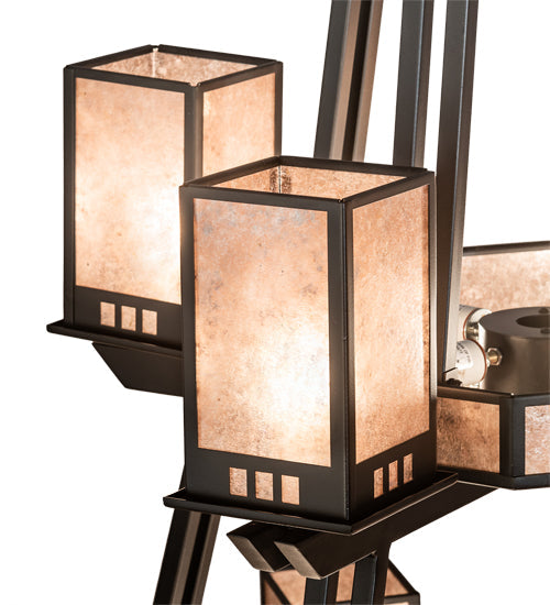 Meyda Lighting Avondale 58" 24-Light 2-Tier Solar Black Chandelier With Silver Mica Shade Glass