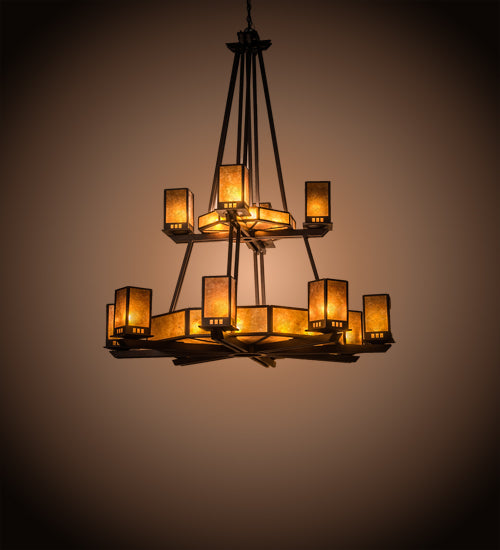 Meyda Lighting Avondale 60" 24-Light 2-Tier Mahogany Bronze Chandelier With Amber Mica Shade Glass