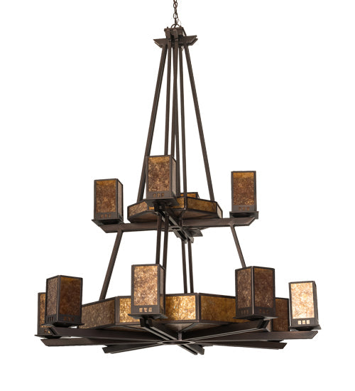 Meyda Lighting Avondale 60" 24-Light 2-Tier Mahogany Bronze Chandelier With Amber Mica Shade Glass