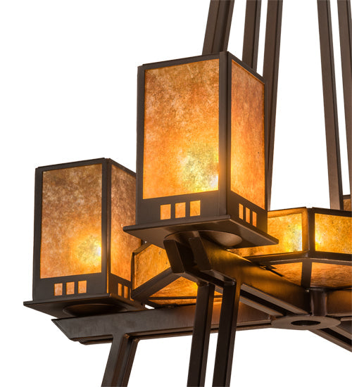 Meyda Lighting Avondale 60" 24-Light 2-Tier Mahogany Bronze Chandelier With Amber Mica Shade Glass