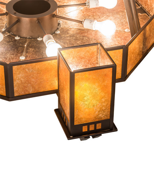 Meyda Lighting Avondale 60" 24-Light 2-Tier Mahogany Bronze Chandelier With Amber Mica Shade Glass