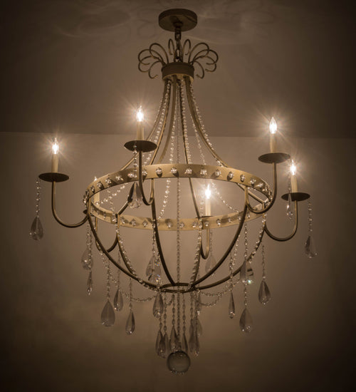 Meyda Lighting Azaleia 42" 6-Light Faux Silver Leaf Chandelier With White Faux Candlelight