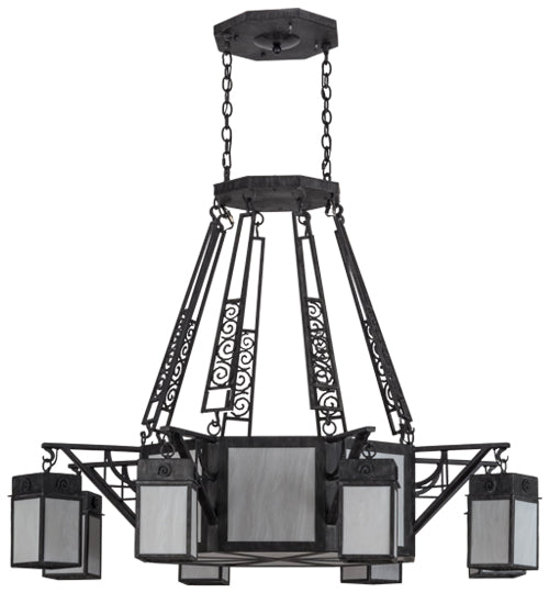 Meyda Lighting Azrael 54" 12-Light Antique Iron Gate Chandelier With Whitestone Idalight Shade Glass