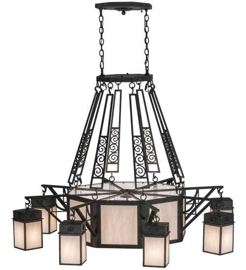 Meyda Lighting Azrael 54" 12-Light Antique Iron Gate Chandelier With Whitestone Idalight Shade Glass