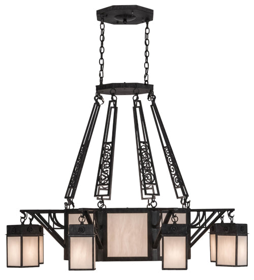 Meyda Lighting Azrael 54" 12-Light Antique Iron Gate Chandelier With Whitestone Idalight Shade Glass