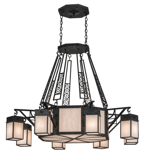 Meyda Lighting Azrael 54" 12-Light Antique Iron Gate Chandelier With Whitestone Idalight Shade Glass