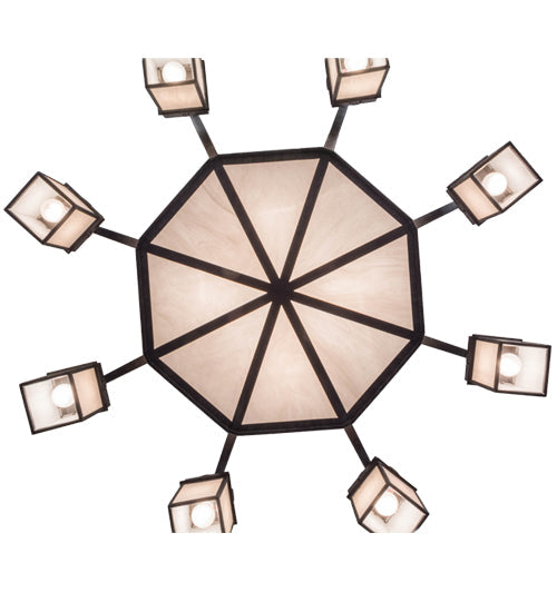 Meyda Lighting Azrael 54" 12-Light Antique Iron Gate Chandelier With Whitestone Idalight Shade Glass