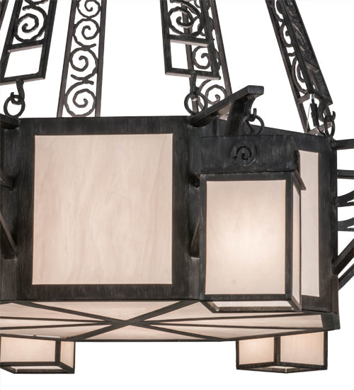Meyda Lighting Azrael 54" 12-Light Antique Iron Gate Chandelier With Whitestone Idalight Shade Glass