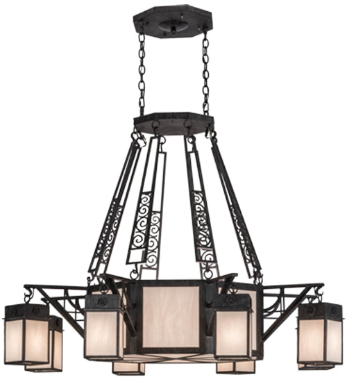 Meyda Lighting Azrael 54" 12-Light Antique Iron Gate Chandelier With Whitestone Idalight Shade Glass
