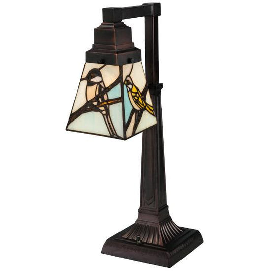 Meyda Lighting Backyard Friends 19.5" Table Lamp With Bird Shade Glass
