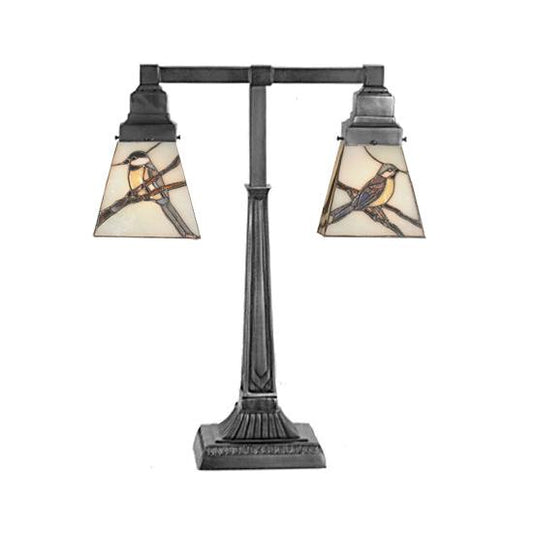 Meyda Lighting Backyard Friends 20" 2-Light Mahogany Bronze Table Lamp With Bird Shade Glass