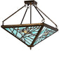 Meyda Lighting Backyard Friends 21"Sq 4-Light Antique Copper Semi-flush Mount Light With Blue & Beige Stained Shade Glass