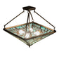 Meyda Lighting Backyard Friends 21"Sq 4-Light Antique Copper Semi-flush Mount Light With Blue & Beige Stained Shade Glass