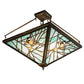 Meyda Lighting Backyard Friends 21"Sq 4-Light Antique Copper Semi-flush Mount Light With Blue & Beige Stained Shade Glass