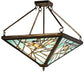 Meyda Lighting Backyard Friends 21"Sq 4-Light Antique Copper Semi-flush Mount Light With Blue & Beige Stained Shade Glass