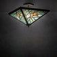 Meyda Lighting Backyard Friends 226784 21"Sq 4-Light Antique Copper Semi-flush Mount Light With Blue & Beige Stained Shade Glass