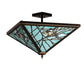 Meyda Lighting Backyard Friends 226784 21"Sq 4-Light Antique Copper Semi-flush Mount Light With Blue & Beige Stained Shade Glass