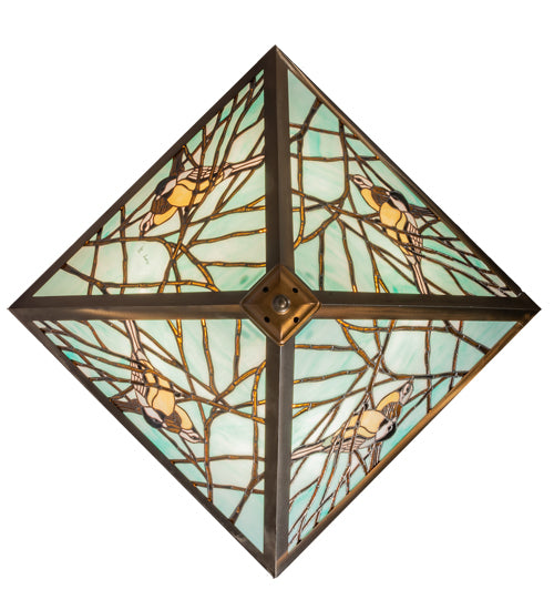 Meyda Lighting Backyard Friends 226784 21"Sq 4-Light Antique Copper Semi-flush Mount Light With Blue & Beige Stained Shade Glass