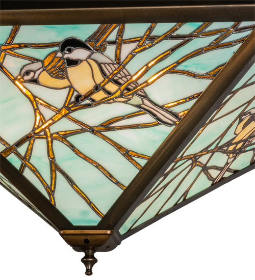 Meyda Lighting Backyard Friends 226784 21"Sq 4-Light Antique Copper Semi-flush Mount Light With Blue & Beige Stained Shade Glass