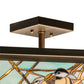 Meyda Lighting Backyard Friends 226784 21"Sq 4-Light Antique Copper Semi-flush Mount Light With Blue & Beige Stained Shade Glass