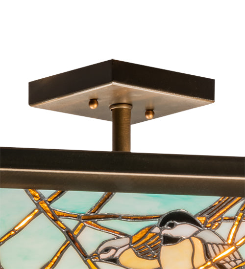 Meyda Lighting Backyard Friends 226784 21"Sq 4-Light Antique Copper Semi-flush Mount Light With Blue & Beige Stained Shade Glass