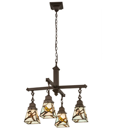 Meyda Lighting Backyard Friends 24" 4-Light Mahogany Bronze Chandelier With Multi-Colored Shade Glass