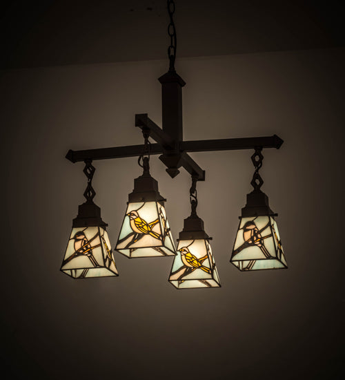 Meyda Lighting Backyard Friends 24" 4-Light Mahogany Bronze Chandelier With Multi-Colored Shade Glass