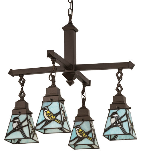 Meyda Lighting Backyard Friends 24" 4-Light Mahogany Bronze Chandelier With Multi-Colored Shade Glass
