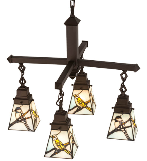 Meyda Lighting Backyard Friends 24" 4-Light Mahogany Bronze Chandelier With Multi-Colored Shade Glass