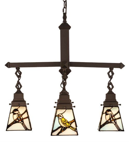 Meyda Lighting Backyard Friends 24" 4-Light Mahogany Bronze Chandelier With Multi-Colored Shade Glass