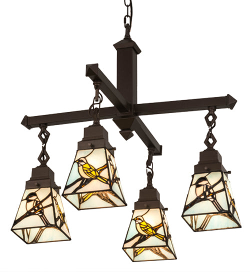 Meyda Lighting Backyard Friends 24" 4-Light Mahogany Bronze Chandelier With Multi-Colored Shade Glass