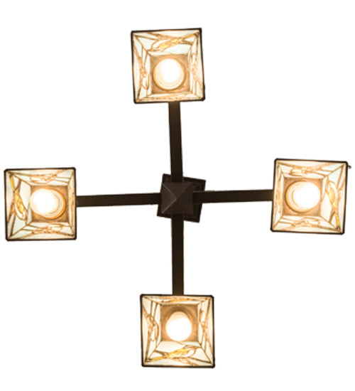 Meyda Lighting Backyard Friends 24" 4-Light Mahogany Bronze Chandelier With Multi-Colored Shade Glass