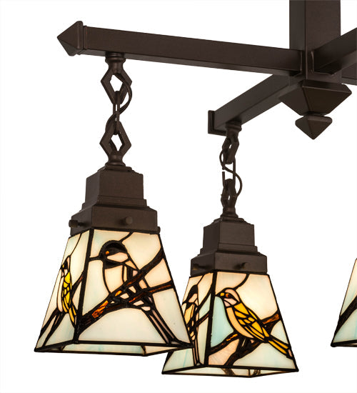 Meyda Lighting Backyard Friends 24" 4-Light Mahogany Bronze Chandelier With Multi-Colored Shade Glass