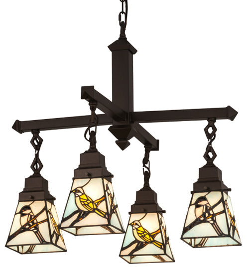 Meyda Lighting Backyard Friends 24" 4-Light Mahogany Bronze Chandelier With Multi-Colored Shade Glass
