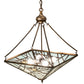 Meyda Lighting Backyard Friends 29" 4-Light Antique Copper Inverted Pendant Light With Multi-Colored Stained Shade Glass