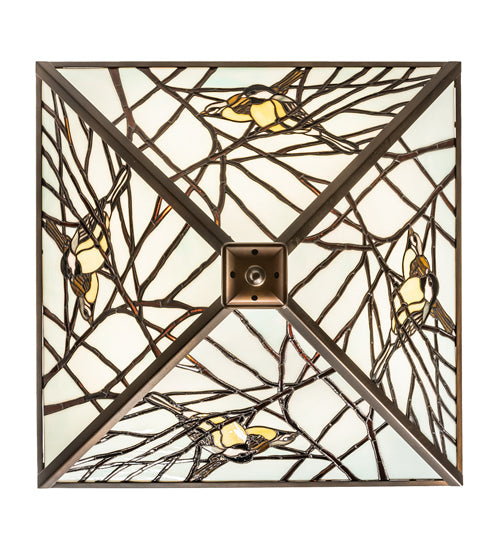 Meyda Lighting Backyard Friends 29" 4-Light Antique Copper Inverted Pendant Light With Multi-Colored Stained Shade Glass