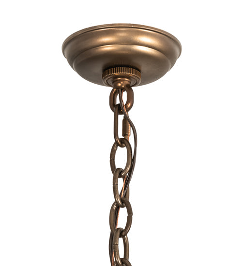 Meyda Lighting Backyard Friends 29" 4-Light Antique Copper Inverted Pendant Light With Multi-Colored Stained Shade Glass